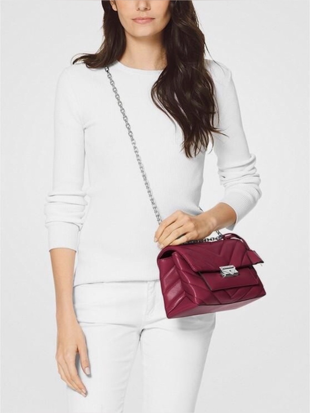 Michael Kors CeCe Quilted Berry Shoulder Bag Leather